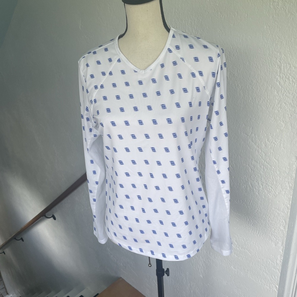 San Soleil Shirt NWOT Womens UV 50+ Cool Sun Protection Vented Geometric Golf M